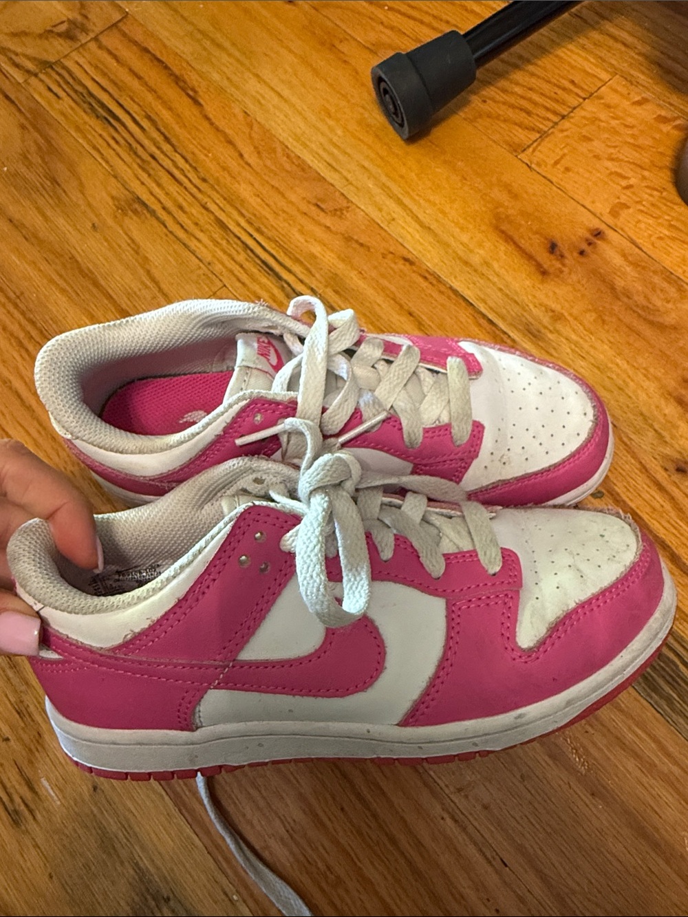 Nike Kids Pink Suede Sneakers with Red Swoosh and Gum Sole